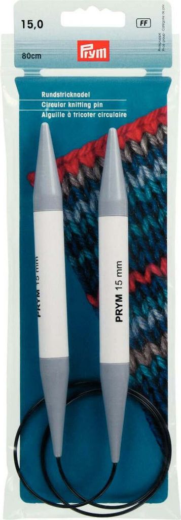 PRYM Rundstricknadeln, Kunststoff, 80 cm, Ø 15,00 mm, farbig