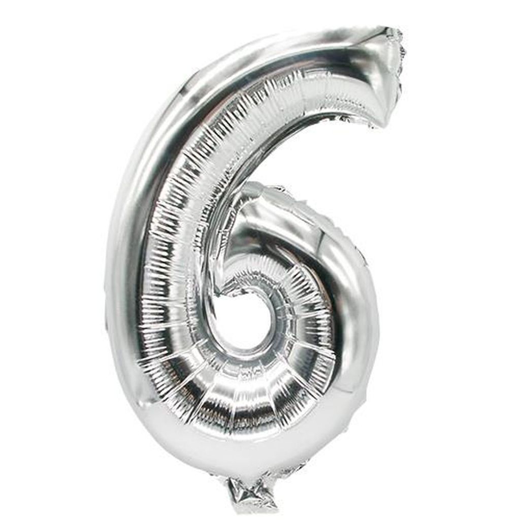 Papstar Zahlen-Luftballons aus Folie 35 x 20 cm silber "6", 24 Stück