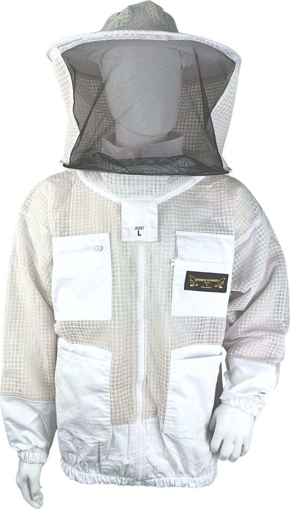 Imkerjacke Schutzjacke Jacke FULL-AIR mit integriertem Schleier weiß mit Reißverschluss, Größe S