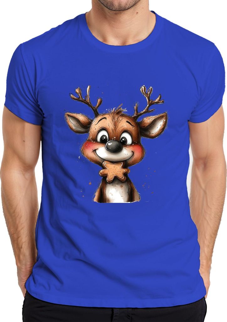Rentier Lebkuchen Weihnachten Geschenk Kinder Niedlich Retro Herren T-Shirt, Blau, M