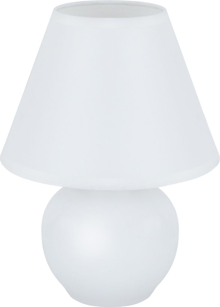 Nachttischlampe Keramik Stoff E14 24 cm hoch Weiß rund Modern Keramiklampe
