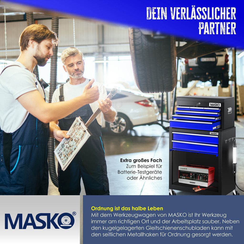 MASKO® Werkstattwagen inkl. Koffer - 9 Fächer Abschließbar Produktbild 5
