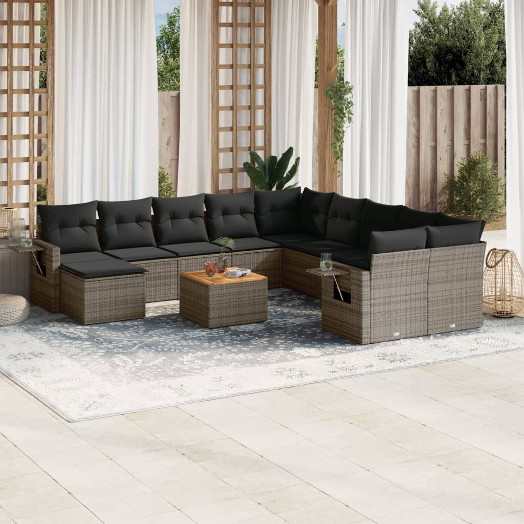 Maison Exclusive - 12-tlg. Garten-Sofagarnitur mit Kissen Grau Poly Rattan
