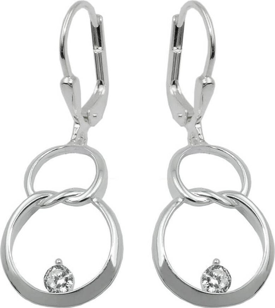 Paar Ohrringe Ohrhänger 36x13mm Doppelkreis 8 Acht mit Zirkonia 925 Silber