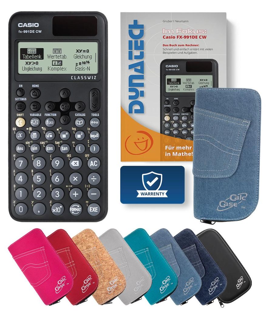 Casio FX-991 DE CW Taschenrechner mit Schutztasche hellblau & Fachbuch