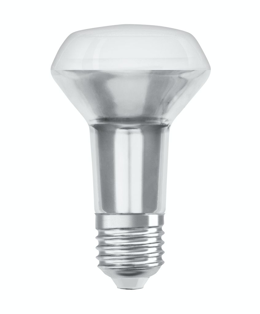 A studio shot of an LED light bulb against a white background.