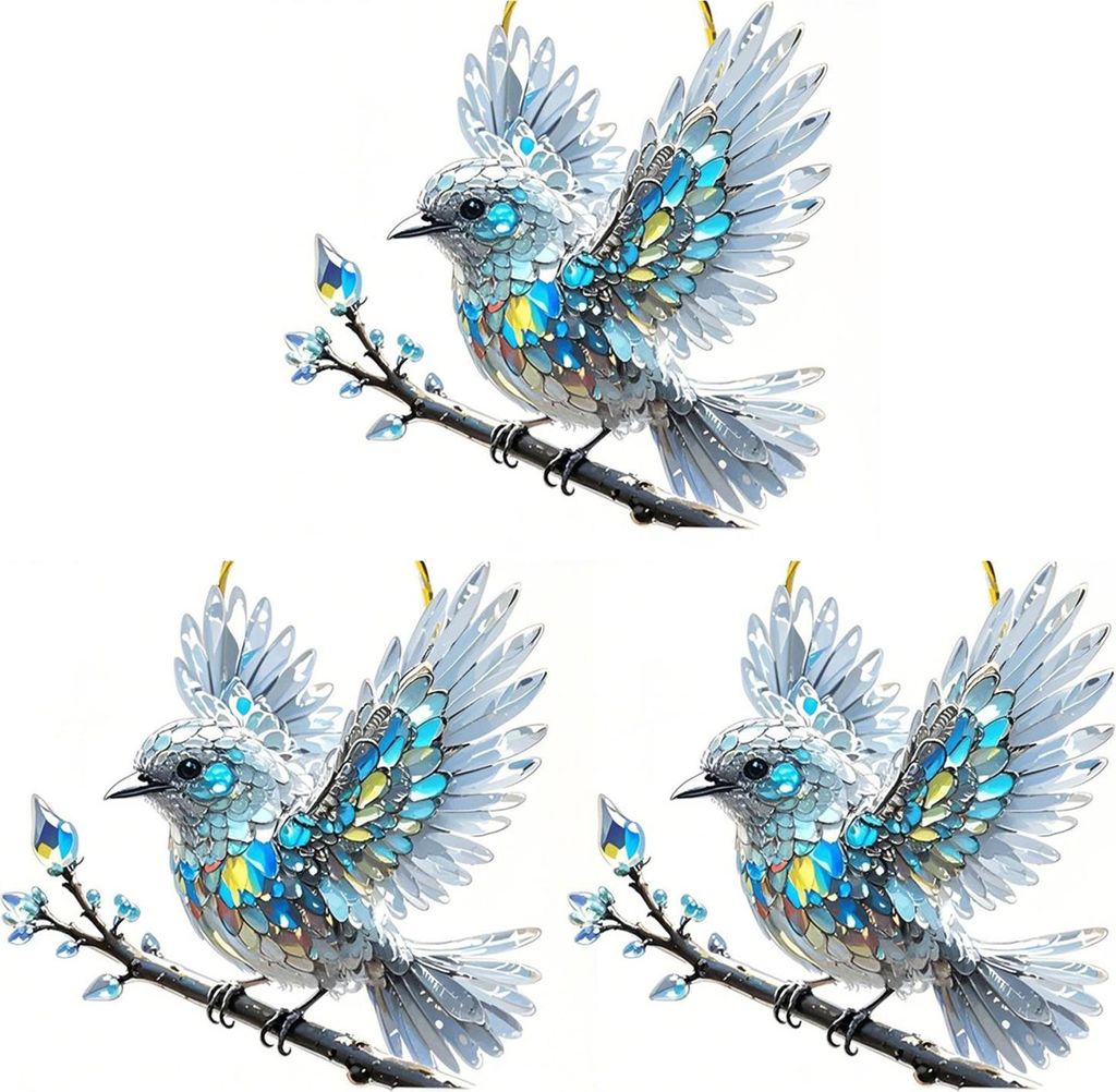 Blauvogel-HängeNachbildungation, Buntglaskunst, Vogel-Ornament, 2D, flacher Acryl-Anhänger für Fenster, Wand, Haus, Garten, Nachbildungation