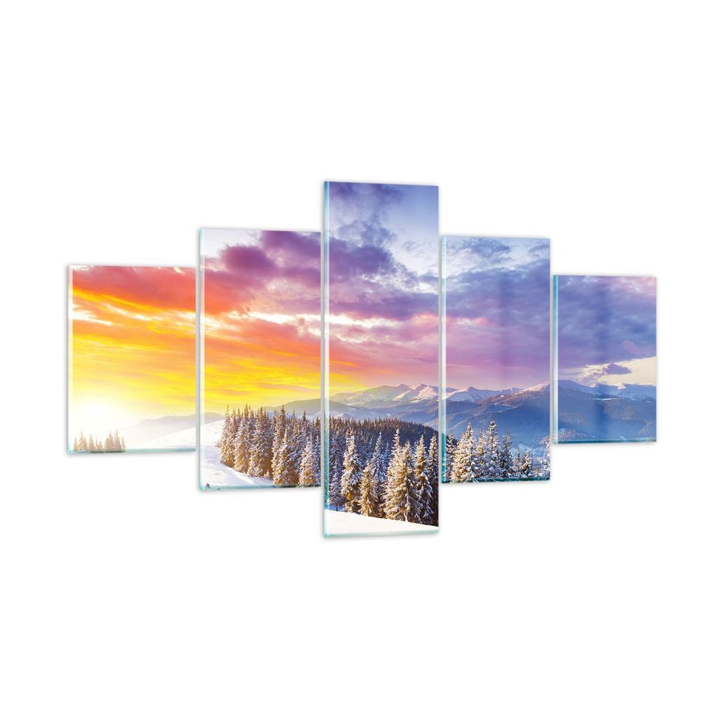 Bilder auf glas - Berge Schnee Winter - 125x70cm - Glasbilder - Wandbilder - Kunstdruck - zum Aufhängen bereit - Wanddekoration aus Glas - Glas Bi...