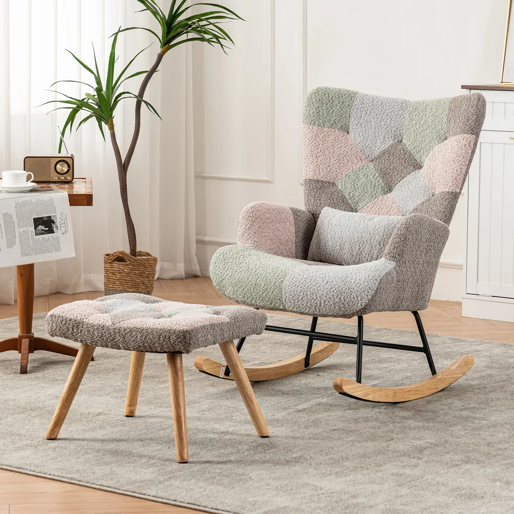 Rocking chair confortable 115kg en peluche douce avec repose-pieds Merax