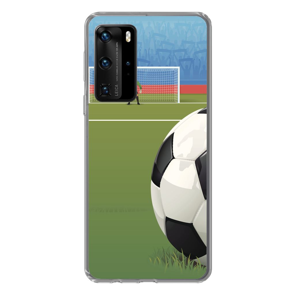 MuchoWow Handyhülle Schutzhülle Hülle für Huawei P40 Pro Eine Illustration eines Fußballs auf dem Feld im Stadion - Jungen - Mädchen - Kind...