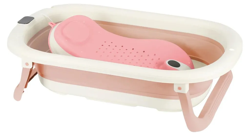 Baignoire pour nouveau-né pliable rose plastique PP avec accessoires