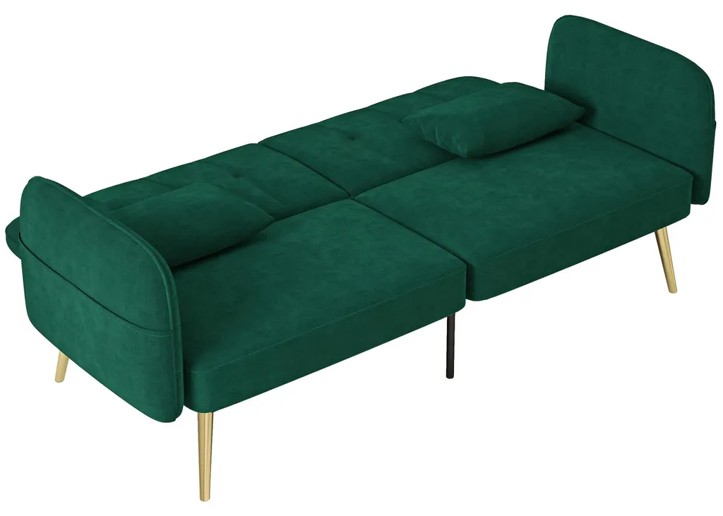 Canapé convertible gain de place : lit d'appoint 2 places velours vert - 2