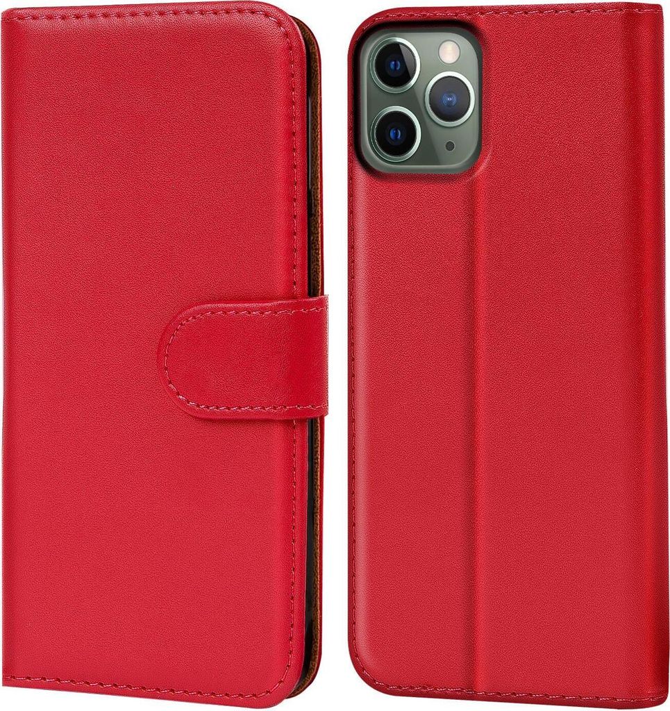 Conie Klapp Tasche für iPhone 11 Pro Max Kartenfach Rundumschutz Hülle in Rot