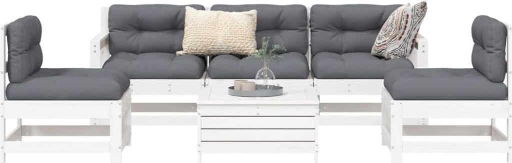 Maison Exclusive - 6-tlg. Garten-Sofagarnitur Weiß Massivholz Kiefer