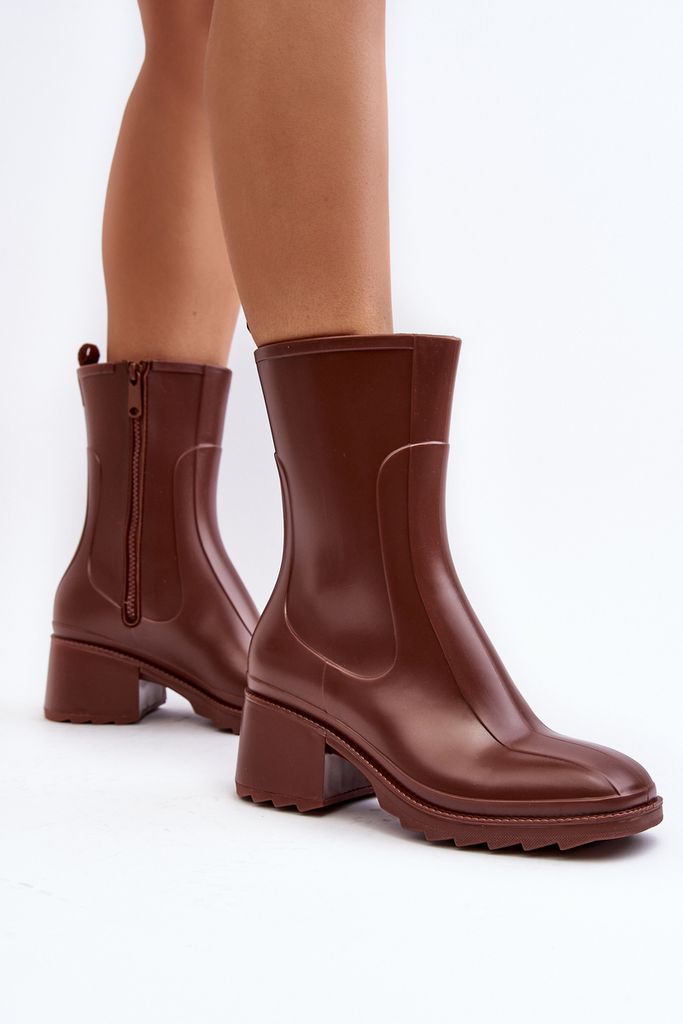 Damen Gummistiefel Booties Mit Absatz Braune Bertaida 36