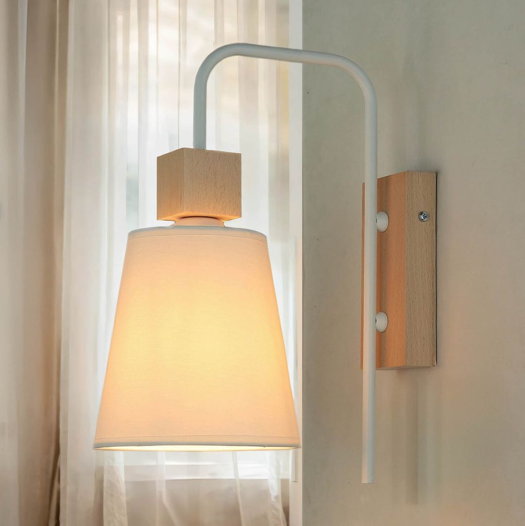 Wandleuchte Weiß E27 Stoff Metall Skandinavisches Design Wandlampe