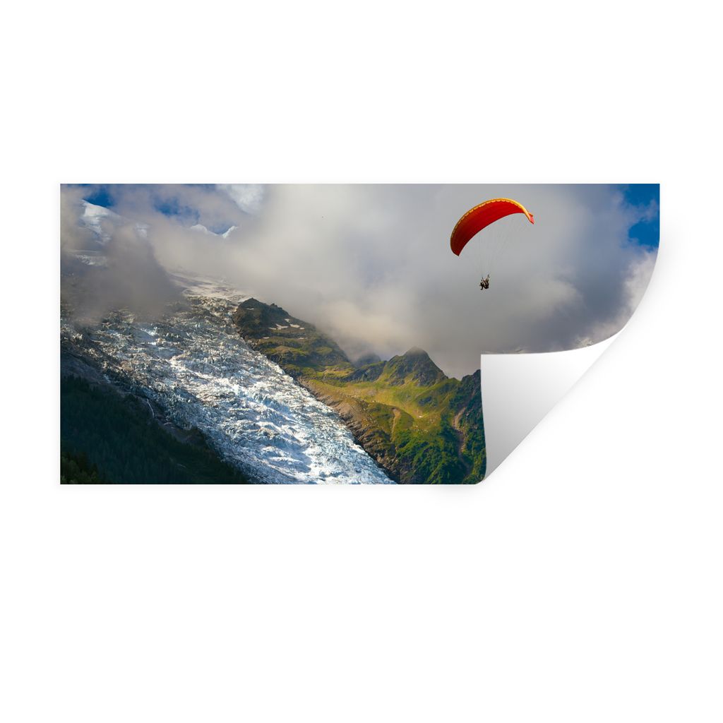MuchoWow Wandtattoo Wandsticker Wandaufkleber Alpen - Gleitschirmfliegen - Schnee 80x40 cm Selbstklebend und Repositionierbar - Aufkleber