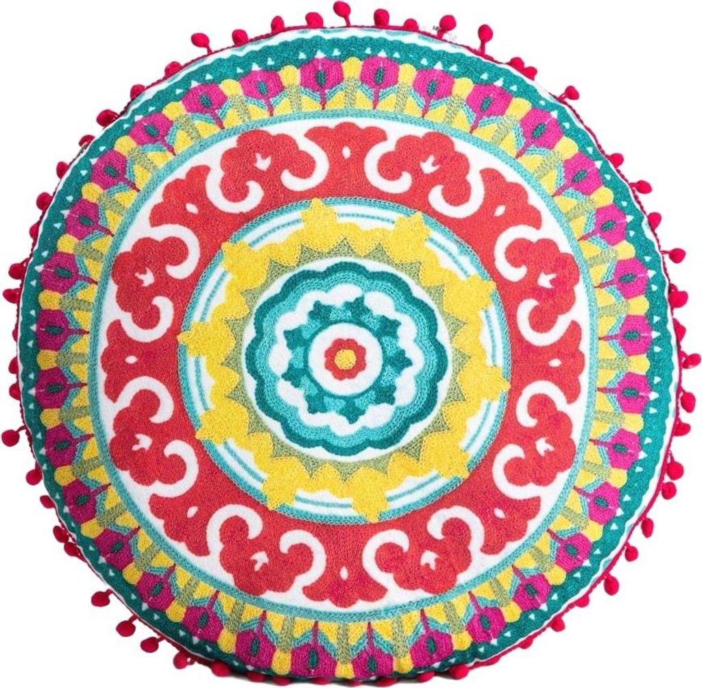 HOMLA CONSUELA Kissen mit buntem Blumenmuster und Bommeln 45 cm