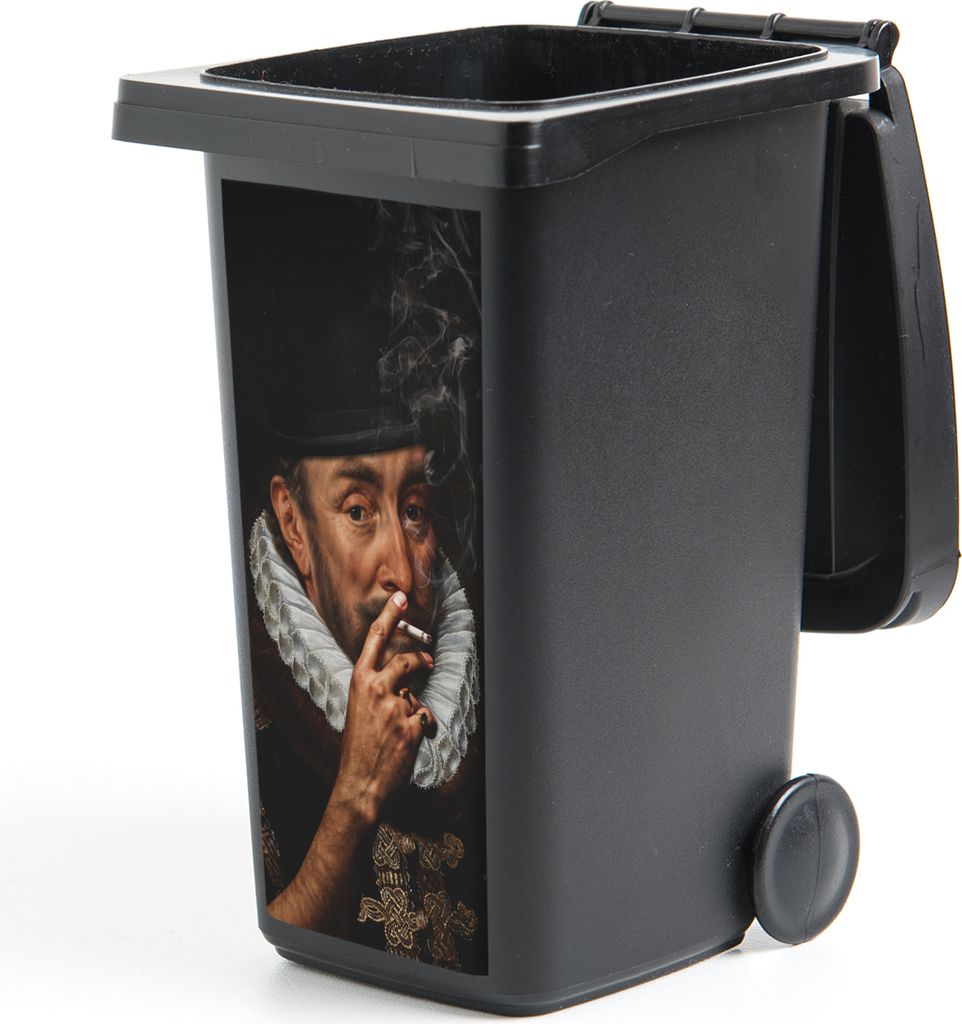 MuchoWow Mülltonnenaufkleber Malerei - Zigarette - Alte Meister 38x80 cm - Behälteraufkleber - Mülleimer-Aufkleber - Container-Aufkleber