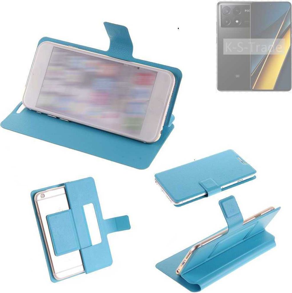 K-S-Trade Schutzhülle Handyhülle kompatibel mit POCO X6 Pro 5g Flip cover Handy case Smartphone Klapphülle blau