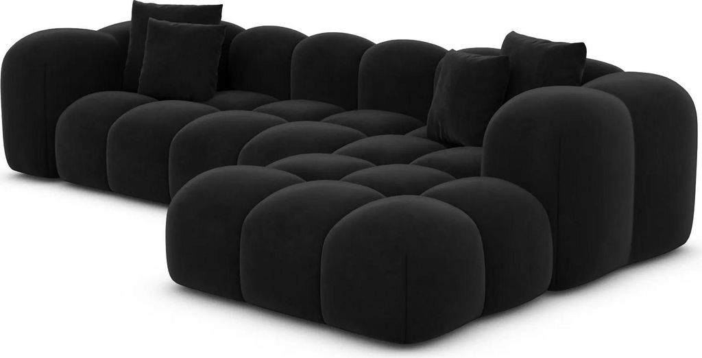 Samtstoff L-Form Sofa Valora Schwarz Rechts