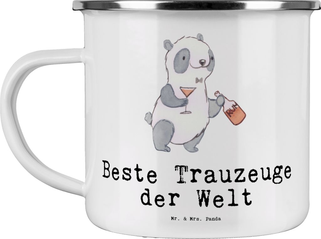 Mr. & Mrs. Panda Emaille Tasse Panda Bester Trauzeuge der Welt - Weiß - Geschenk, Danke, Teetasse, Geschenkidee, Kaffeepott, Hochzeit, Standesamt,...