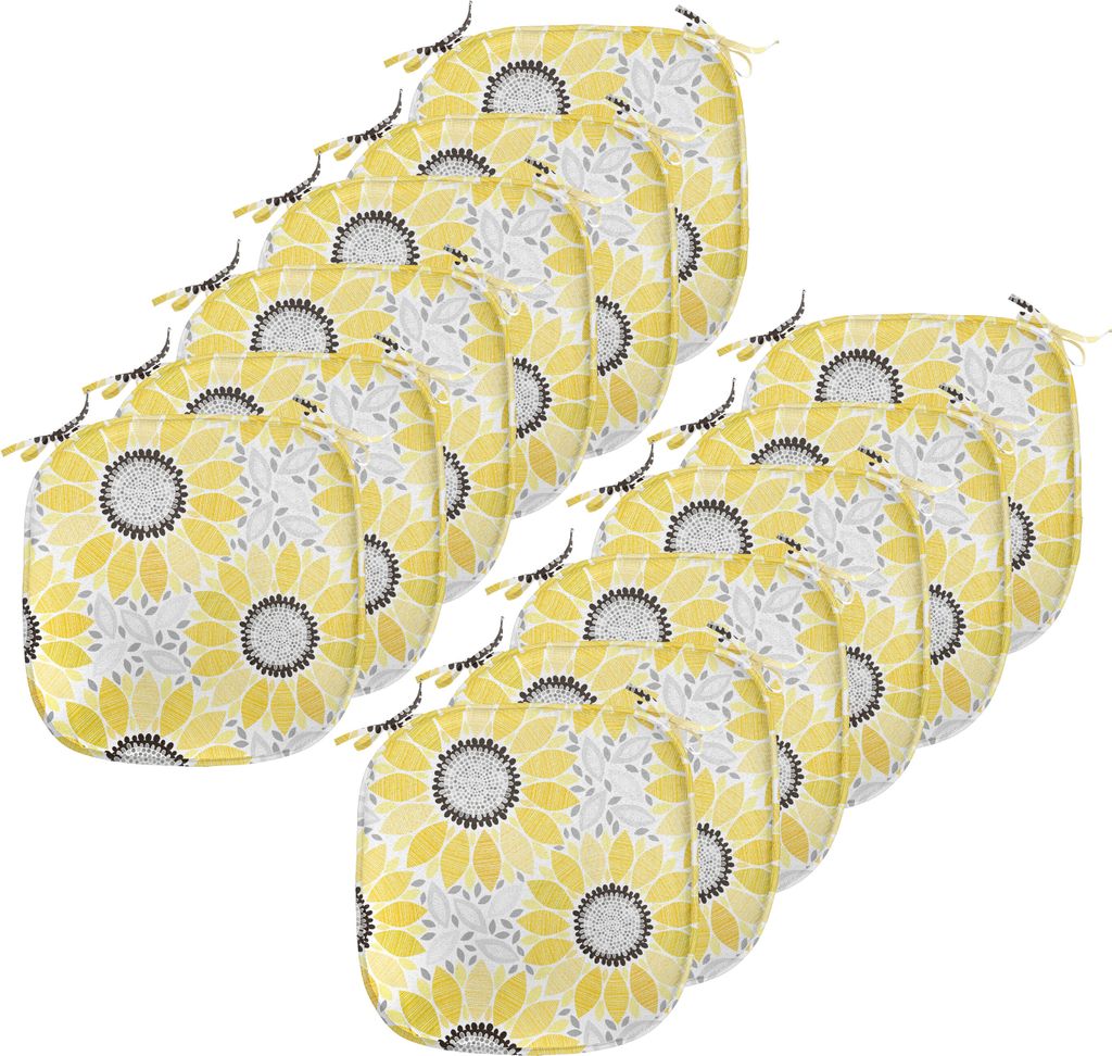 ABAKUHAUS Gelb Polster für Esszimmerstühle, Sun-Blumen-Natur-Kunst, Dekoratives wasserfestes Kissen mit Riemen für Küchensitze, 40 cm x 40 cm-1...