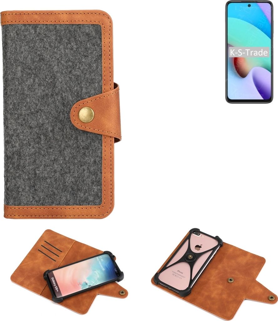 K-S-Trade Schutzhülle Handyhülle kompatibel mit Xiaomi Redmi 10 2022 Filz Hülle Kunst-Leder dunkelgrau braun (1x)