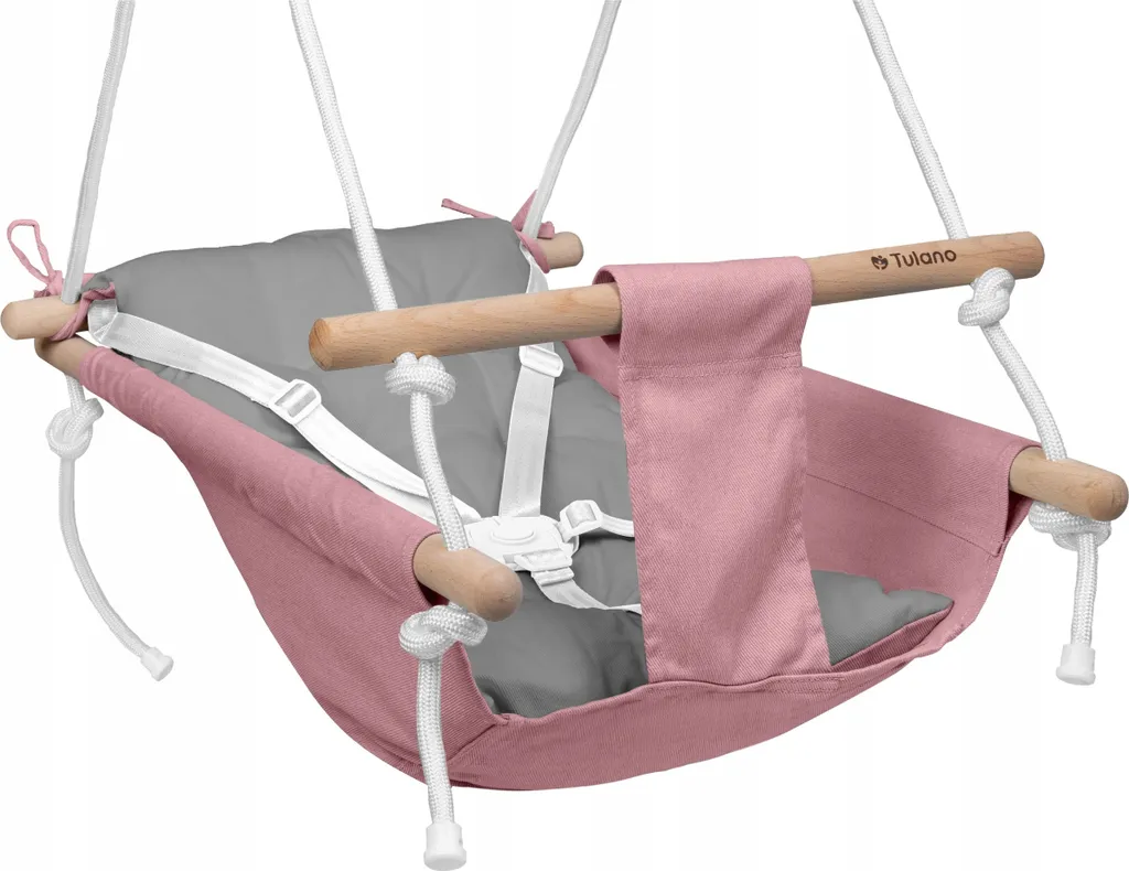 Tulano Hop 40 Altalena Neonato 3in1 in Legno | Fino a 60kg | Rosa-Grigio - 19