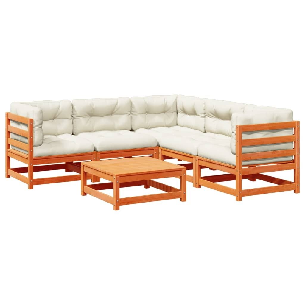 Maison Exclusive - 6-tlg. Garten-Sofagarnitur mit Kissen Wachsbraun Kiefernholz