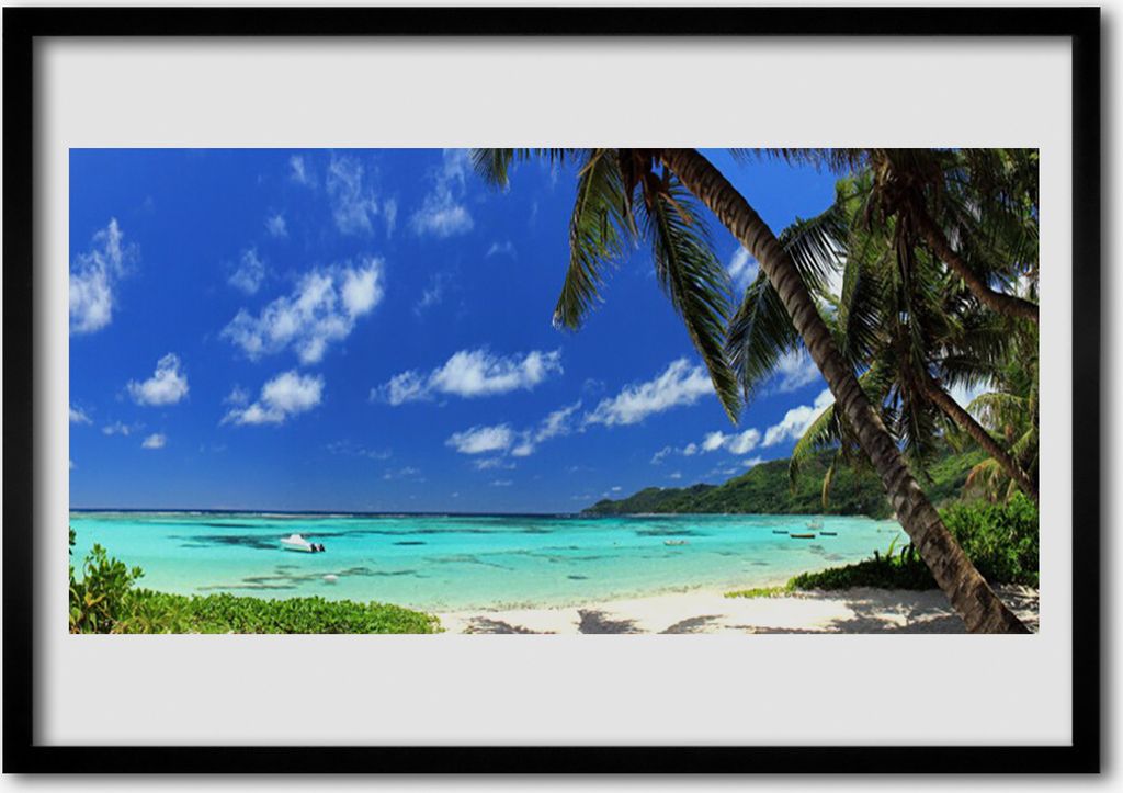 Bild 100x70 MDF-Rahmen Wandkunst Palme, Meer, Landschaft