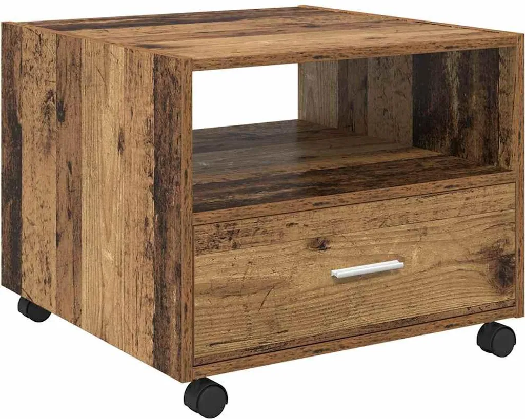 Tavolino Basso SYFAX Legno Massello Vecchio 55x55 con Cassetto Design