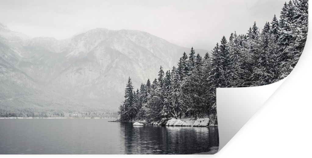 MuchoWow Wandtattoo Wandsticker Wandaufkleber Wasser - Winter - Natur - Kiefernbaum 80x40 cm Selbstklebend und Repositionierbar - Aufkleber