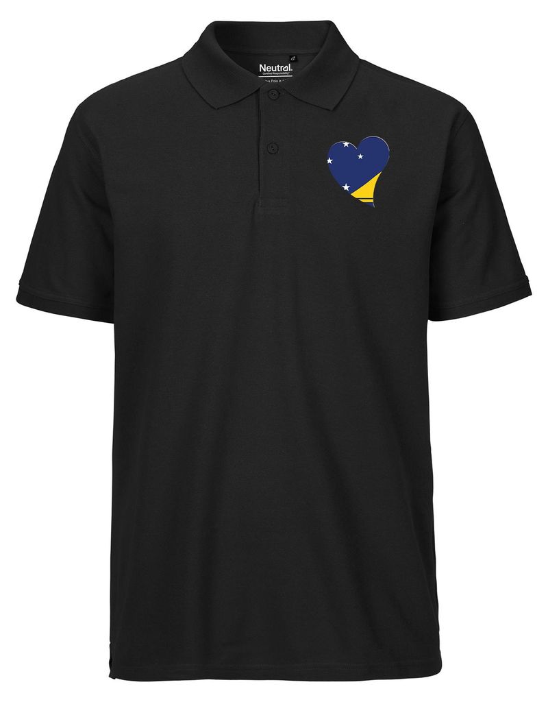 Huuraa Herren Polo Shirt Tokelau Flagge Herz 3XL Black Bio Baumwolle Fairtrade Poloshirt Geschenkidee