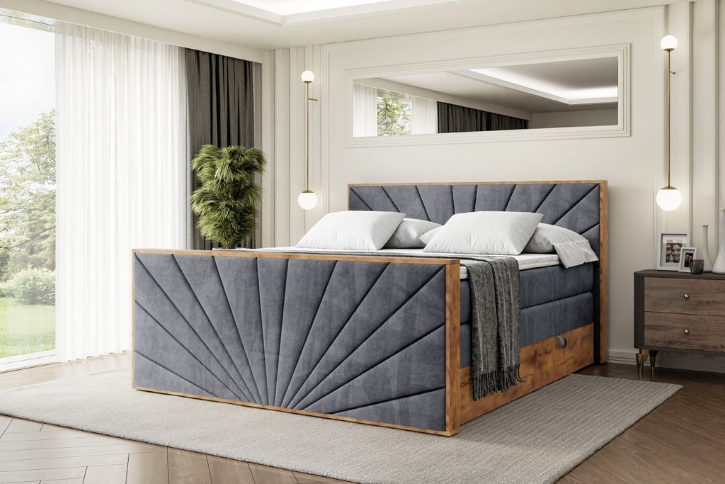 ALTDECOR Boxspringbett mit Matratze und Lattenrost, Topper, Fußteil,Polsterbett mit Bettkasten, Bett mit Stauraum H3- und H4- Matratze, Doppelbett...