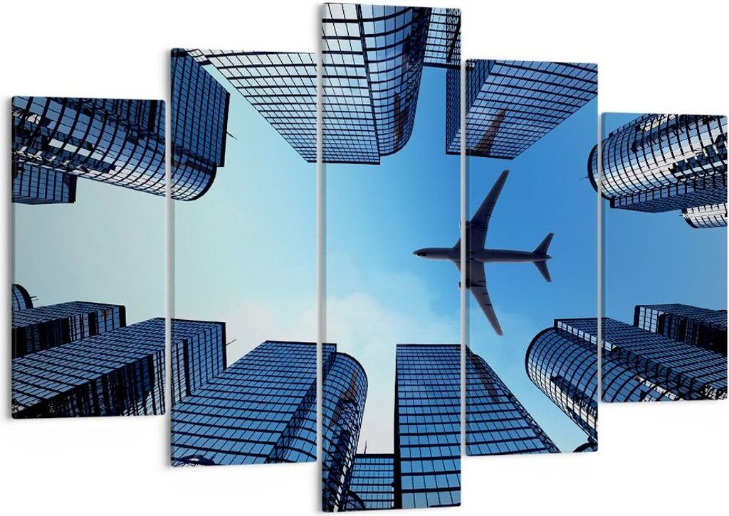 Bild auf Leinwand - Leinwandbild - Himmel Stadt Agglomeration Wolkenkratzer - 150x100cm - Wand Bild - Wanddeko - Leinwanddruck - Bilder - Kunstdruc...
