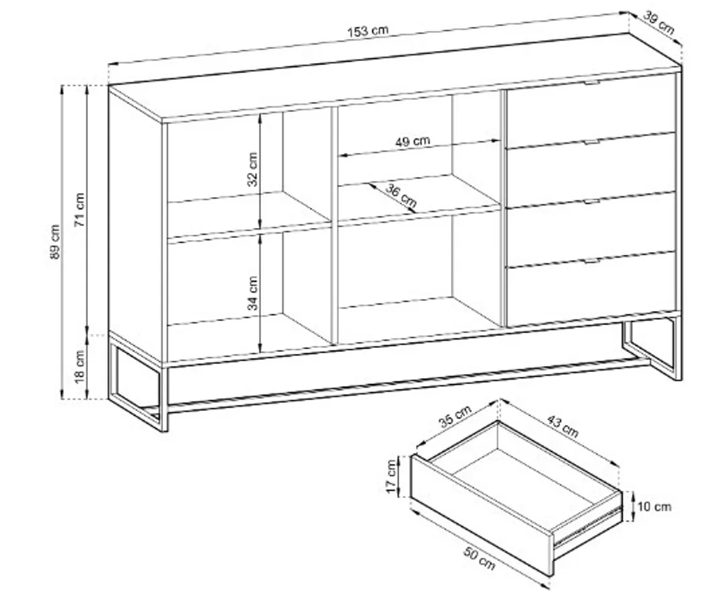 Commode 153 cm Chêne Artisan : Solution de Rangement Large 4 Tiroirs