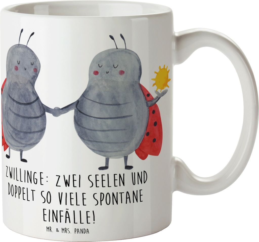 Mr. & Mrs. Panda Kaffeebecher Zwillinge Abenteuer - Weiß - Geschenk, Geschenke Astrologie, Kreativ, Sternzeichen, Horoskop, Trinkbecher, Spontanit...