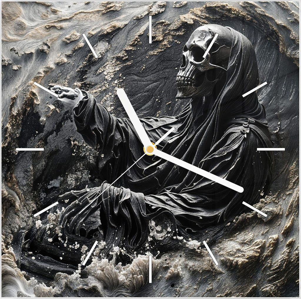Wanduhr aus Glas mit Motiv Skelett in Wellen- 30 x 30 cm - inkl. Aufhängesystem