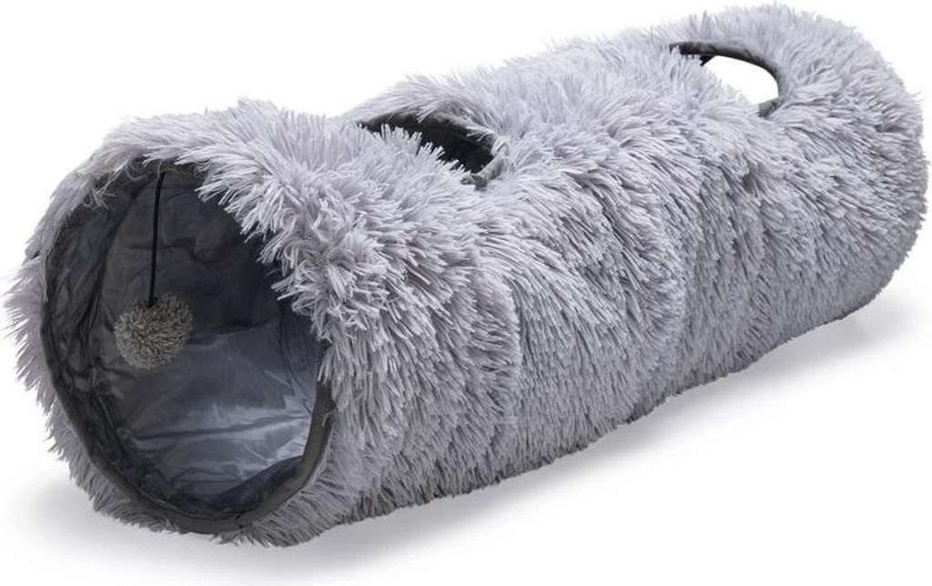 Beeztees Kitten Katzentunnel Nona Grau 90 cm Plüsch