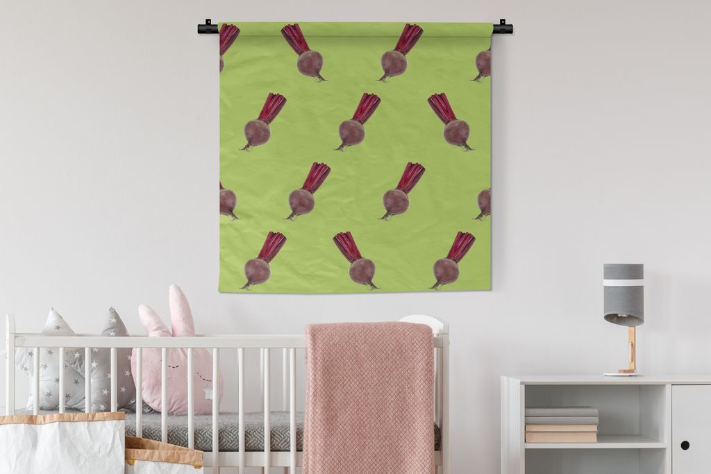 MuchoWow Wandteppich Wandbehang Gemüse - Rote Bete - Muster - Grün 90x90 cm Tapisserie Dekoration Wandtuch - Wandaufhänger