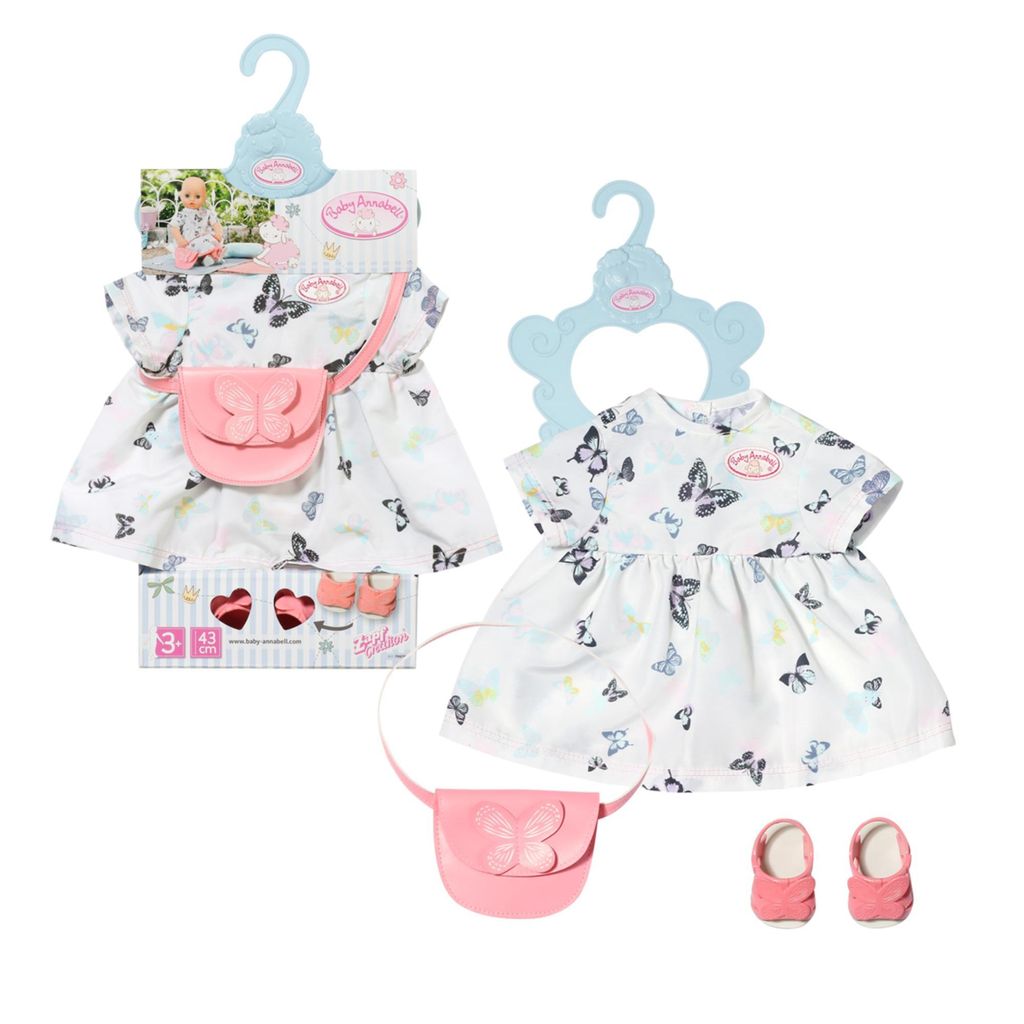 Baby Annabell Schmetterlingskleid 43cm, Set aus Puppenkleid, Schuhe + Tasche