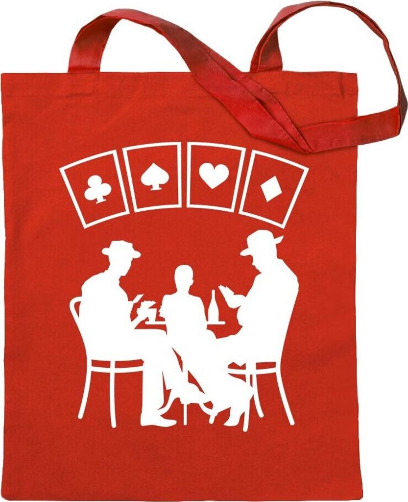 Kiwistar - Baumwolltasche - rot - Kartenspiel Pokern - Tragetasche Stoffbeutel Umhängetasche Langer Henkel