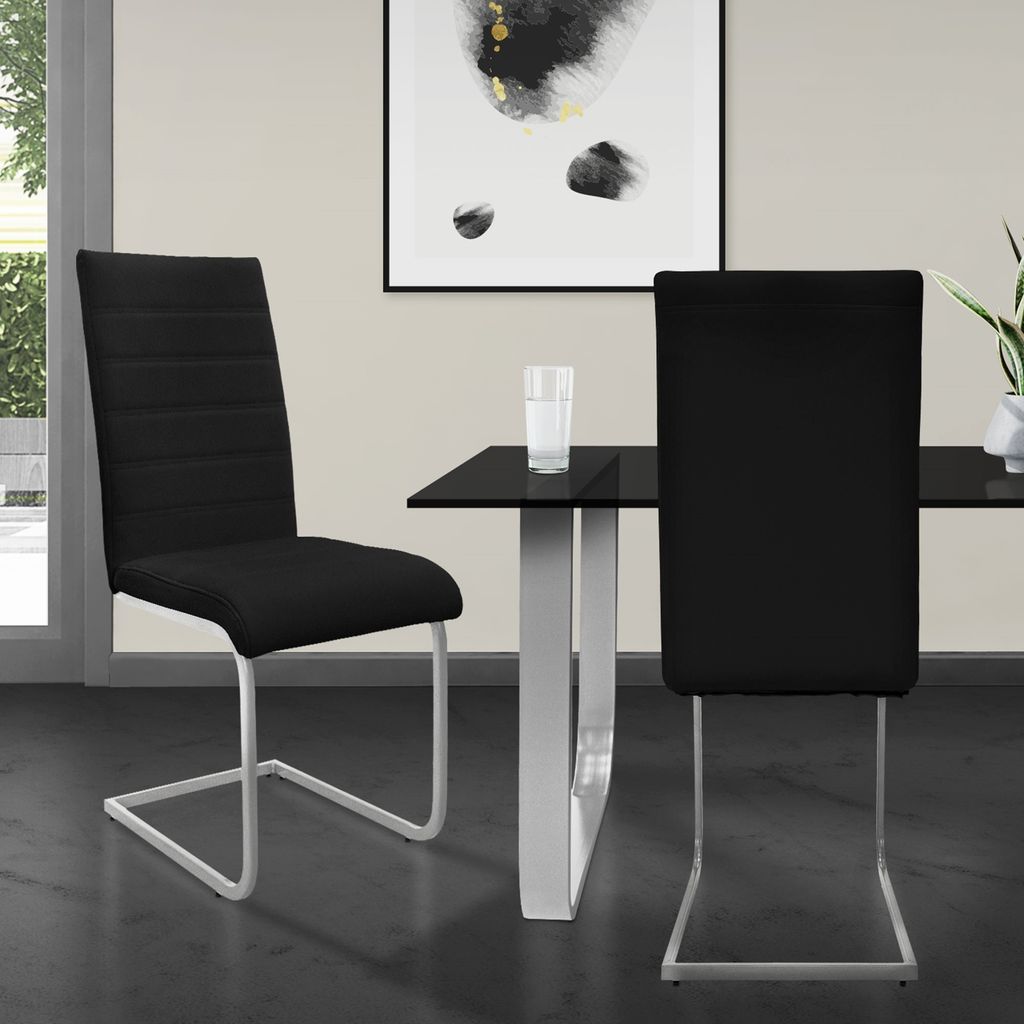 ML-Design 2er Set Esszimmerstuhl mit Rückenlehne, Schwarz, aus Kunstleder
