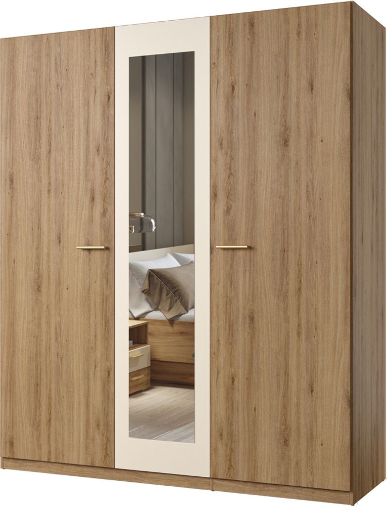Kleiderschrank 3-türig mit Spiegel in Eiche mit beige VARESE-83