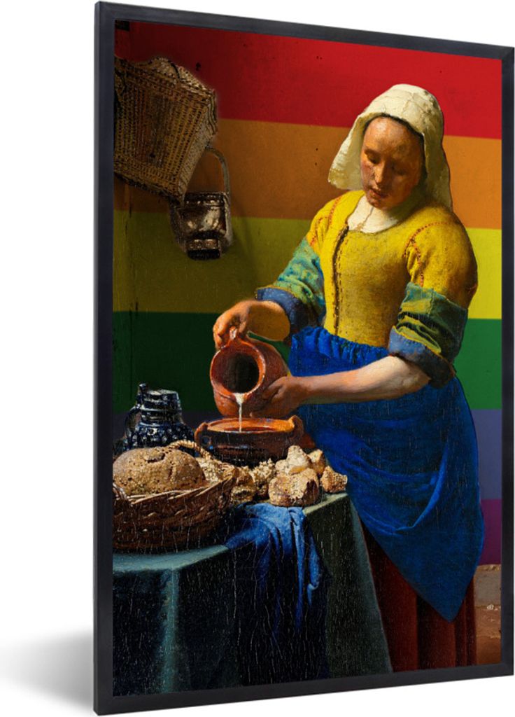 MuchoWow Gerahmtes Poster Vermeer - Stolz - Milchmädchen 20x30 cm - Poster mit Schwarzem Bilderrahmen Wandposter Rahmen Foto Bilder - Drucken - ...