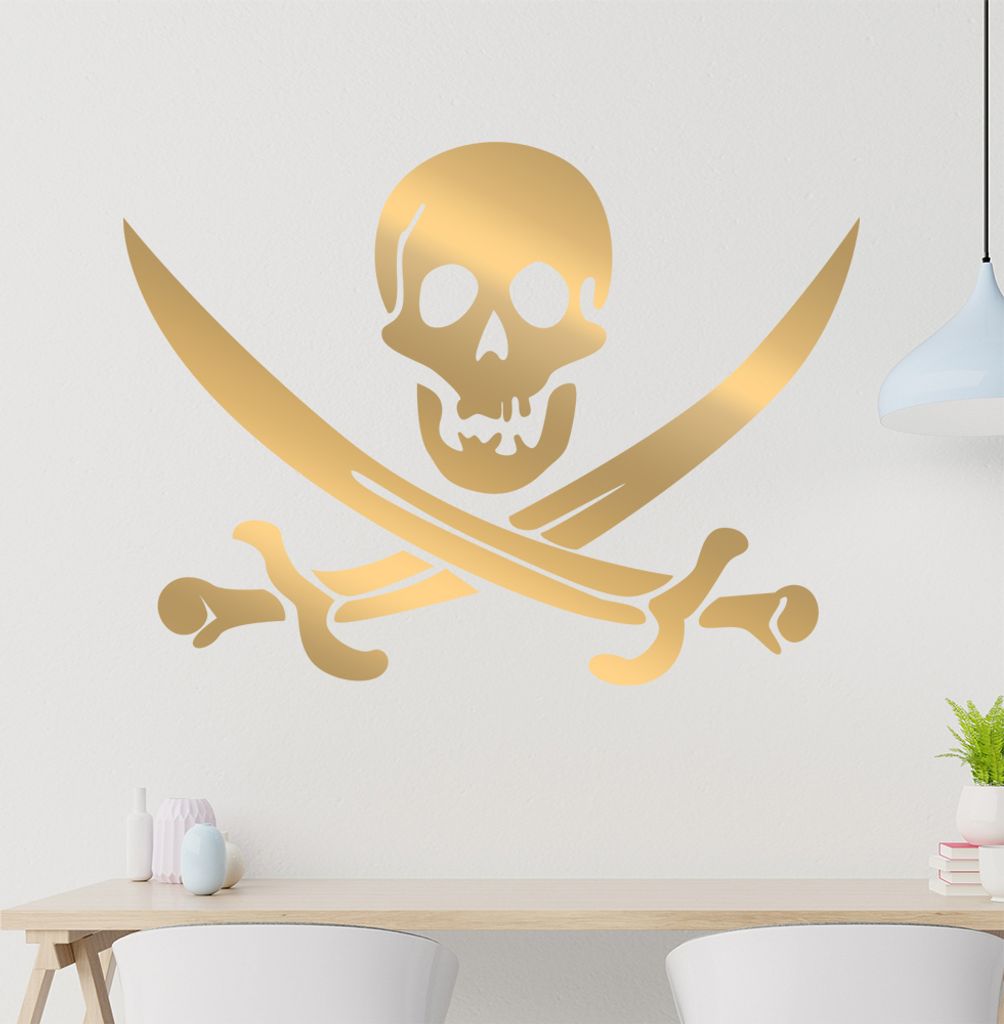 Totenkopf mit gekreuzten Säbeln Wandtattoo in 6 Größen - Wandaufkleber Wall Sticker - Dekoration, Küche, Wohnzimmer, Schlafzimmer, Badezimmer