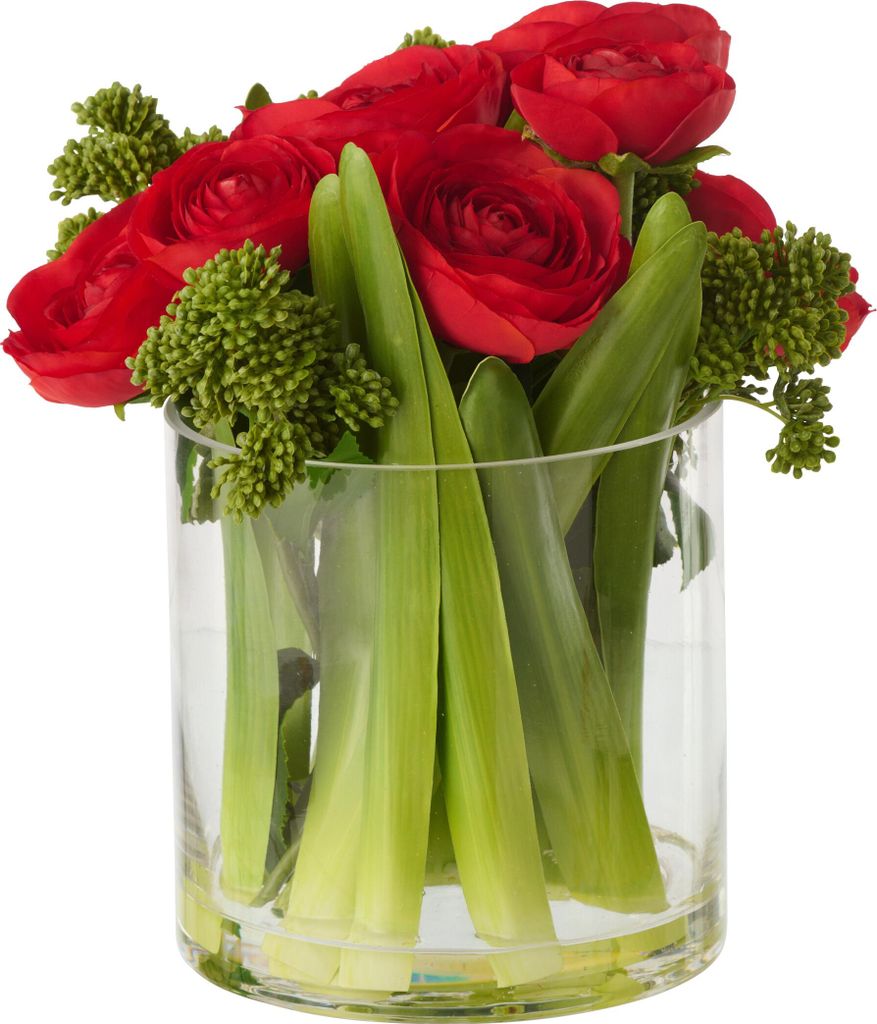 Hahnenfuß in vase stoff rot/transparent large