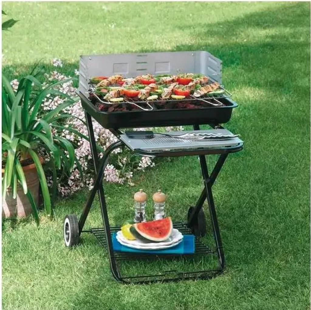 Barbecue acier noir Garden Friend 84x60x80 cm structure pliable robuste