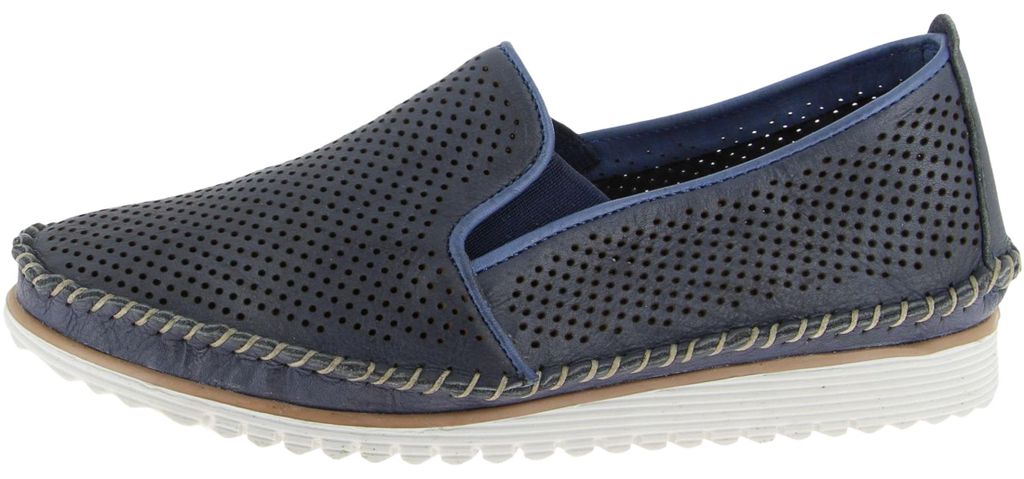 Andrea Conti Damen Slipper aus Leder mit Gummizug und Wechselsohle 1885919, Größe:41 EU, Farbe:Blau